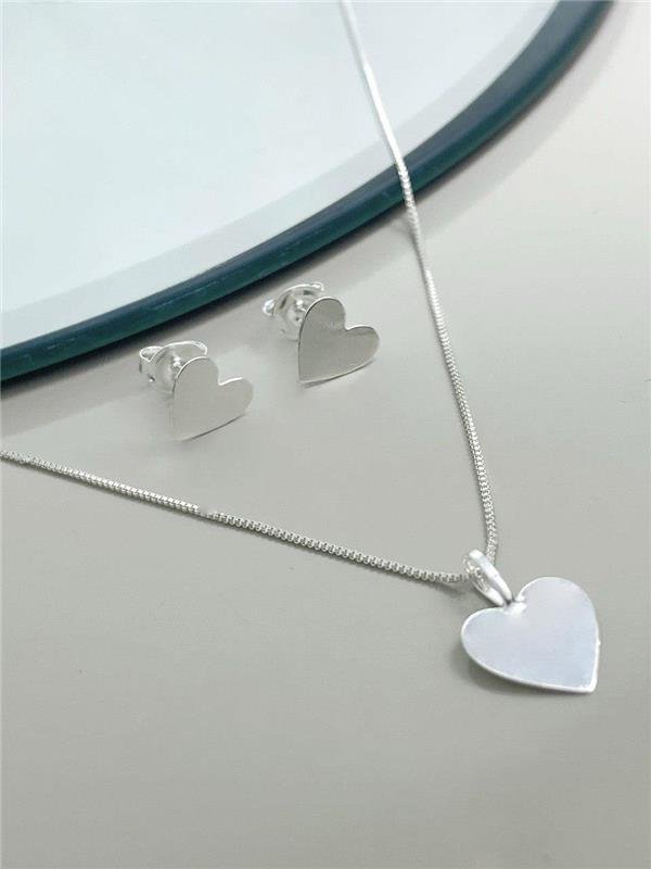 CONJUNTO COLAR+BRINCO CORAÇÃO LISO 45CM