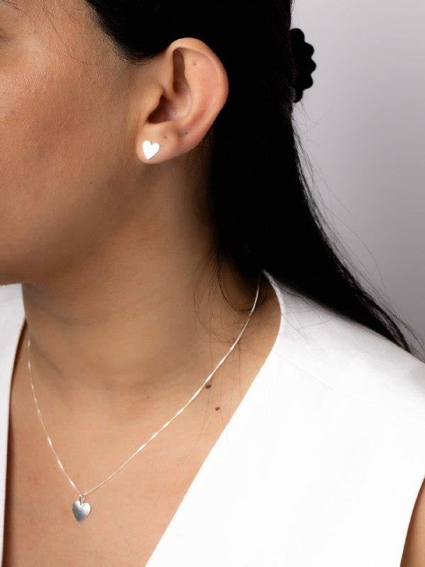 CONJUNTO COLAR+BRINCO CORAÇÃO LISO 45CM