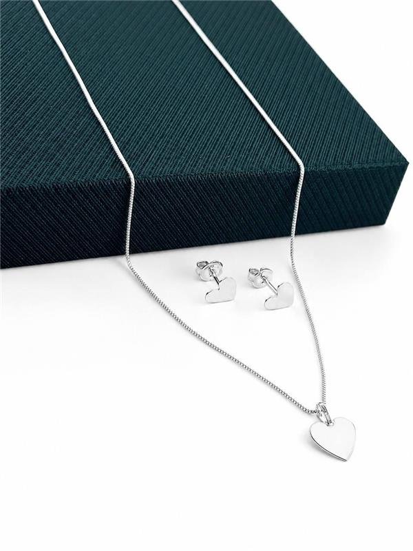 CONJUNTO COLAR+BRINCO CORAÇÃO LISO 45CM