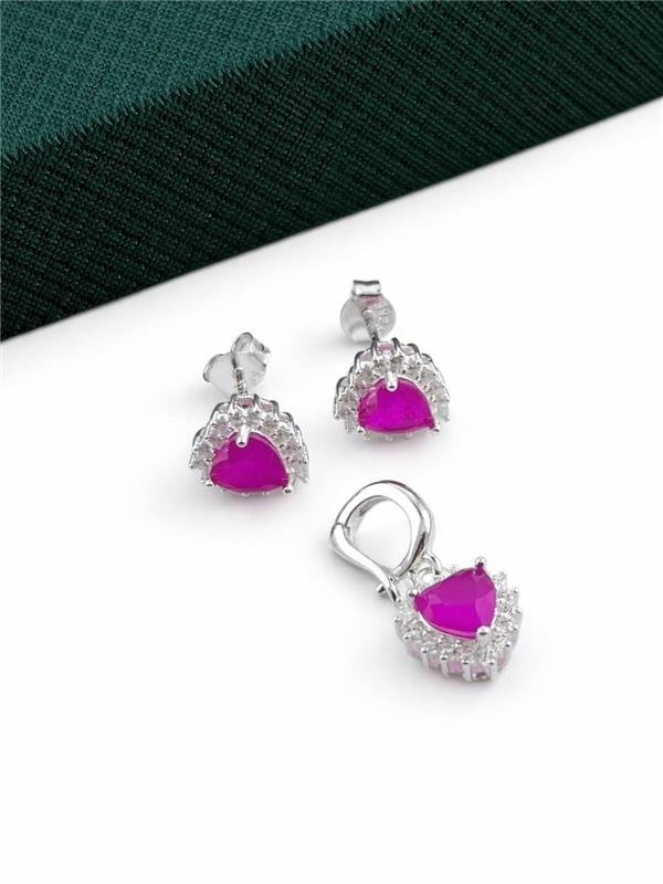 CONJUNTO BRINCO+PINGENTE CORAÇÃO ZIRCÔNIA FUSION