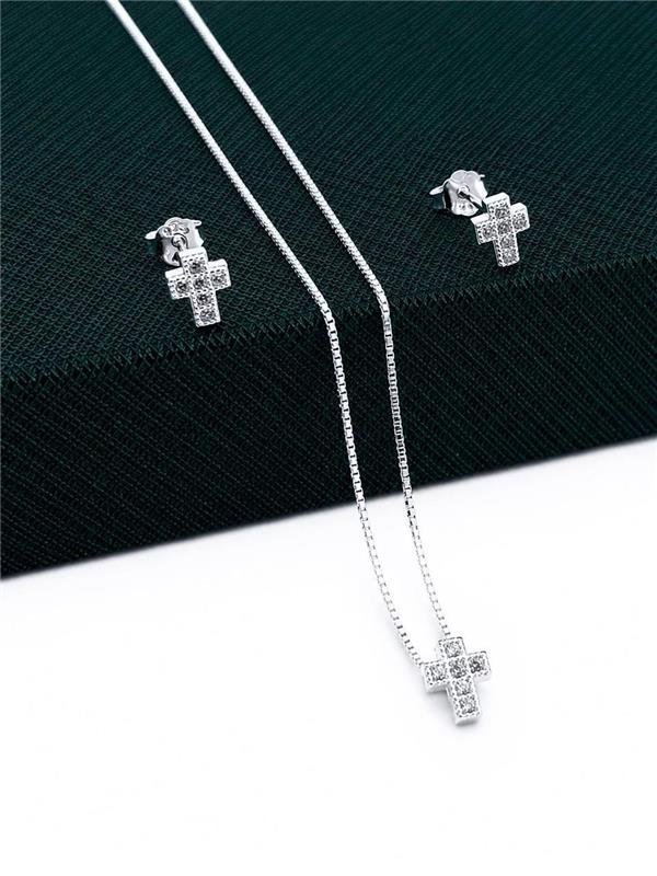CONJUNTO COLAR V12+BRINCO MINI CRUZ