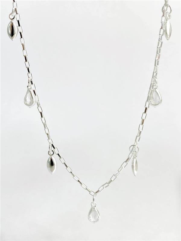 CHOKER ELO TIJOLINHO GOTINHAS CRISTAL E LISA 35CM+5CM EXTENSOR