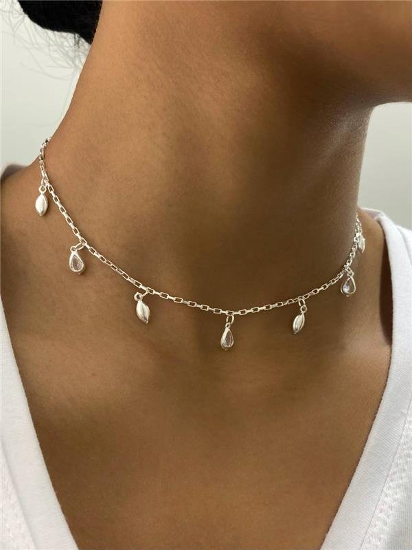 CHOKER ELO TIJOLINHO GOTINHAS CRISTAL E LISA 35CM+5CM EXTENSOR