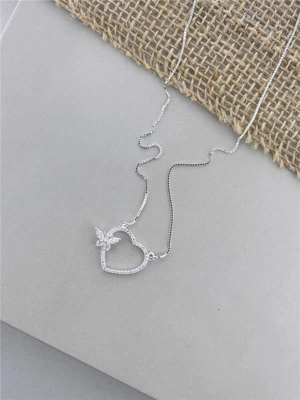 COLAR V15 CORAÇÃO E BORBOLETA C/ZIRCÔNIA 38CM+5CM EXTENSOR