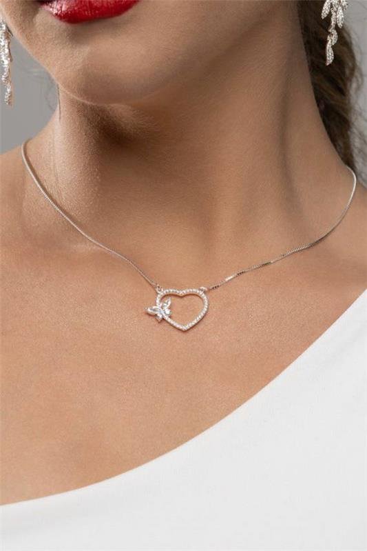 COLAR V15 CORAÇÃO E BORBOLETA C/ZIRCÔNIA 38CM+5CM EXTENSOR