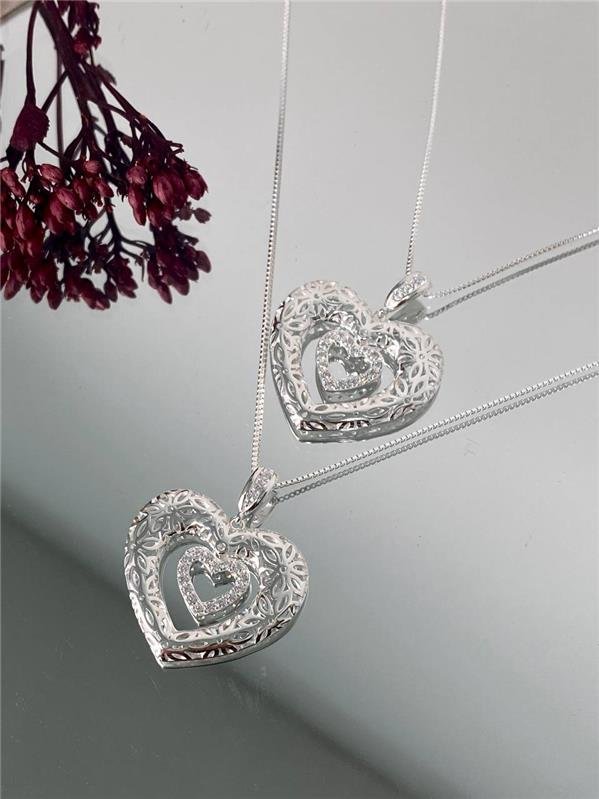 COLAR V15 CORAÇÃO DETALHE FLOR 40CM+5CM EXTENSOR
