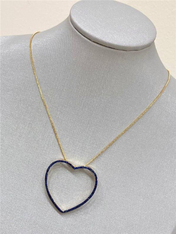 COLAR CORAÇÃO VAZADO ZIRCÔNIA AZUL