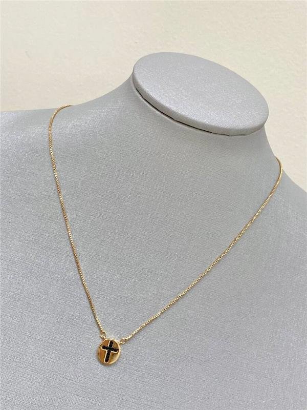 COLAR MEDALHA OVAL CRUZ C/ZIRCÔNIA