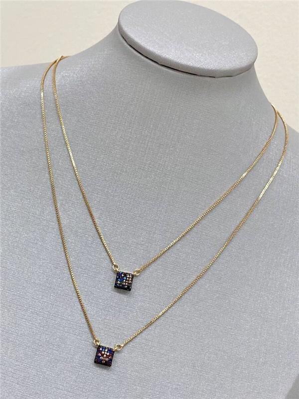 COLAR PINGENTE QUADRADO C/ZIRCÔNIA