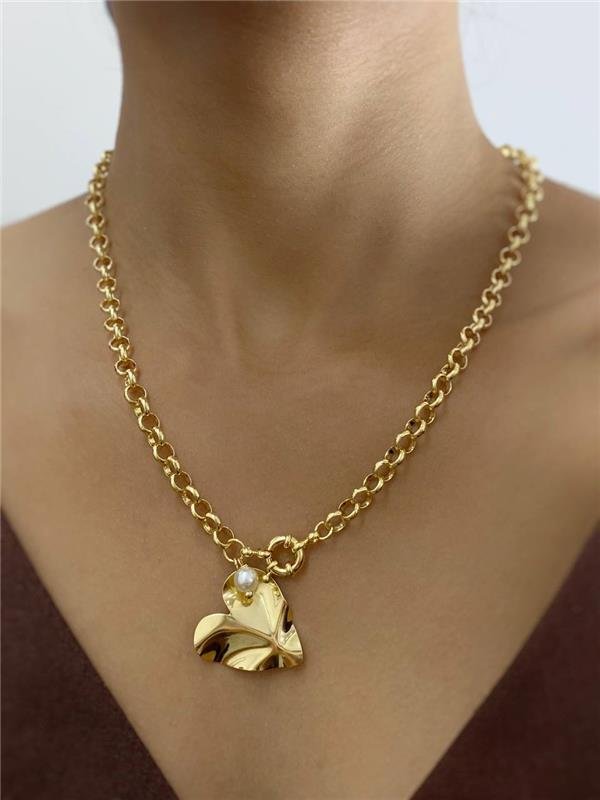 COLAR ELO PORTUGUÊS C/PINGENTE CORAÇÃO E PÉROLA