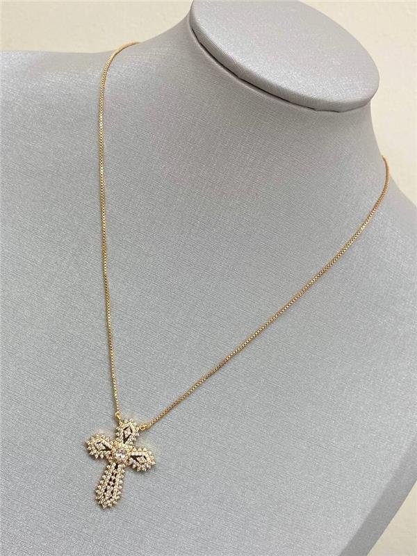 COLAR PINGENTE CRUZ CRAVEJADA