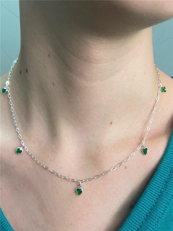 COLAR PINGENTE CORAÇÃO PONTO LUZ 40CM+5CM EXTENSOR