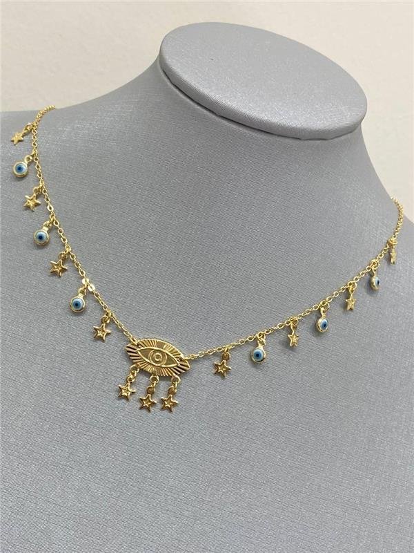 COLAR PINGENTE ESTRELA E OLHO GREGO