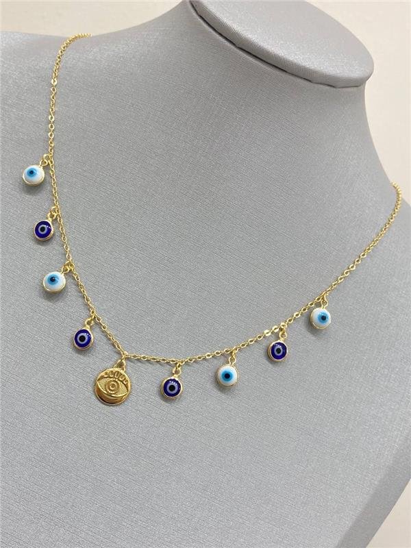 COLAR PINGENTE MEDALHA E OLHO GREGO