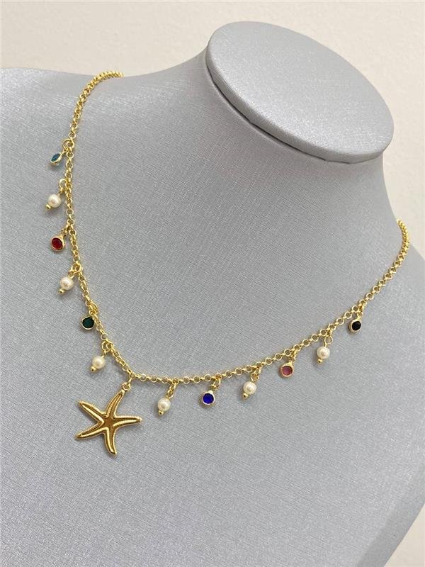 COLAR ELO PORTUGUÊS ESTRELA DO MAR PONTO E PÉROLA