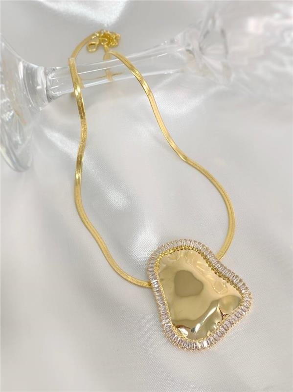 COLAR LAMINADO C/PINGENTE ORGÂNICO 47CM+5CM EXTENSOR