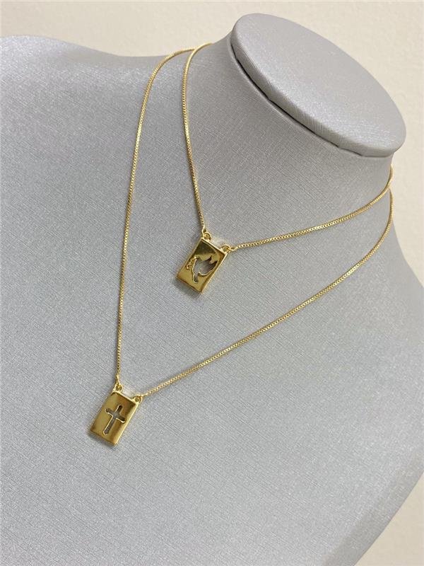 COLAR PLACA CRUZ E ESPÍRITO SANTO