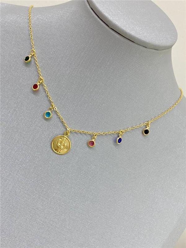 COLAR PINGENTE CACTO COM PONTO DE LUZ COLOR