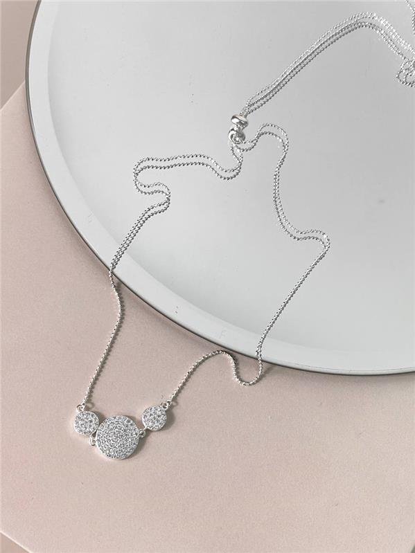 COLAR BOLINHA COM 3 PINGENTES REDONDO CRAVEJADO 33CM