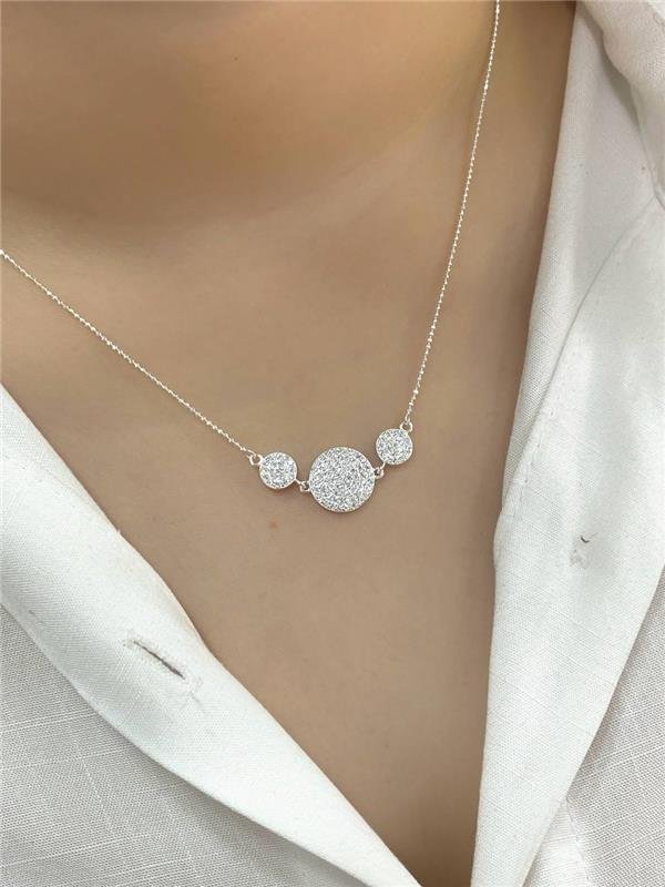 COLAR BOLINHA COM 3 PINGENTES REDONDO CRAVEJADO 33CM