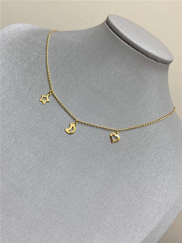 COLAR PINGENTE ESTRELA/CORAÇÃO/ LUA 