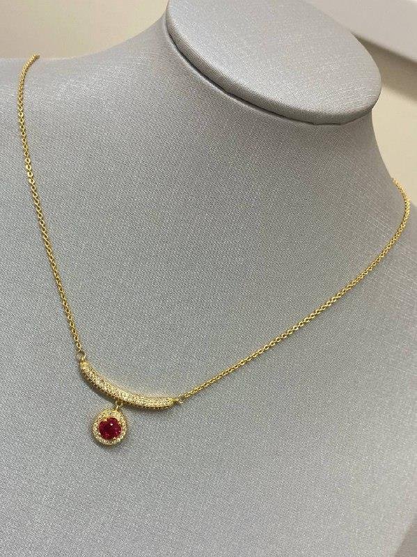 COLAR CANGA PINGENTE REDONDO ROSA COM ZIRCÔNIA