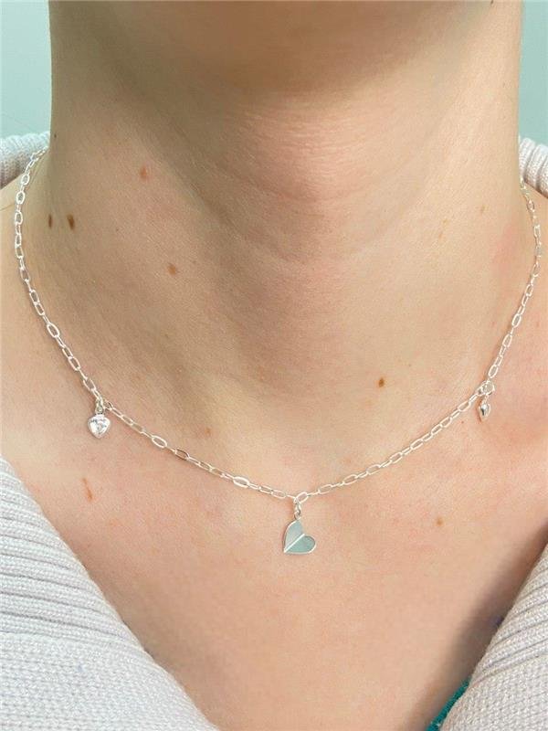 COLAR CORAÇÃO ORIGAMI E PONTO LUZ 40CM+5CM EXTENSOR