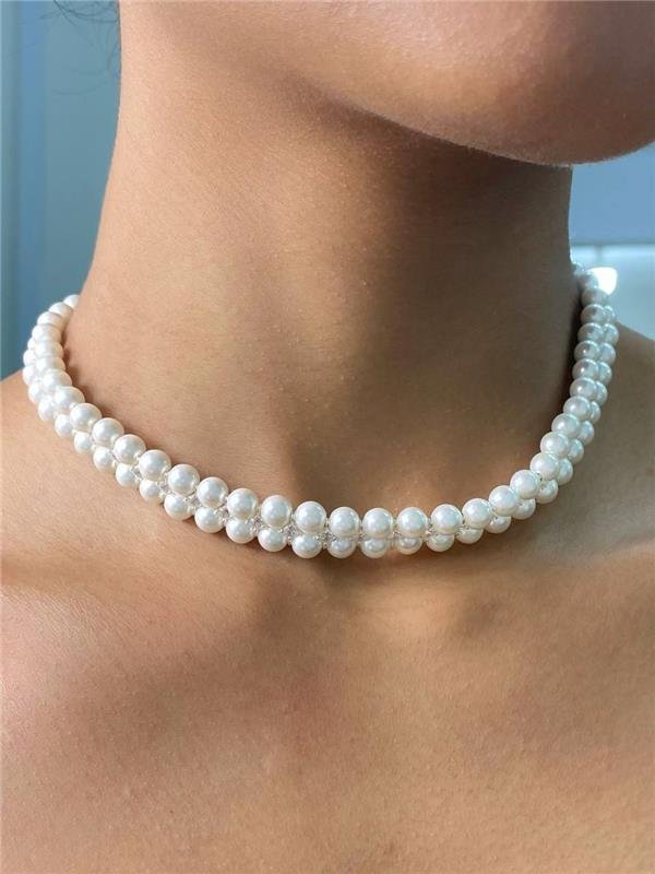 COLAR PÉROLA SHELL DUPLA E PONTO LUZ