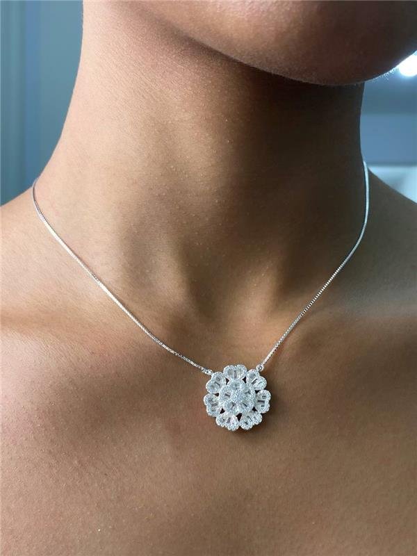 COLAR V14 FLOR CRAVEJADA NAVETE 40CM+5CM EXTENSOR