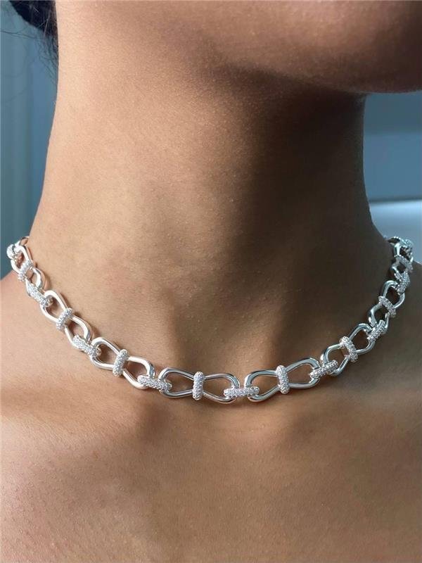COLAR ELO LISO C/DETALHE CRAVEJADO 40CM