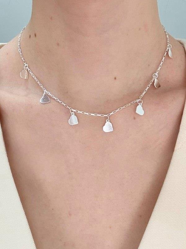 CHOKER ELO TIJOLINHO PINGENTE CORAÇÃO 35CM+5CM EXTENSOR