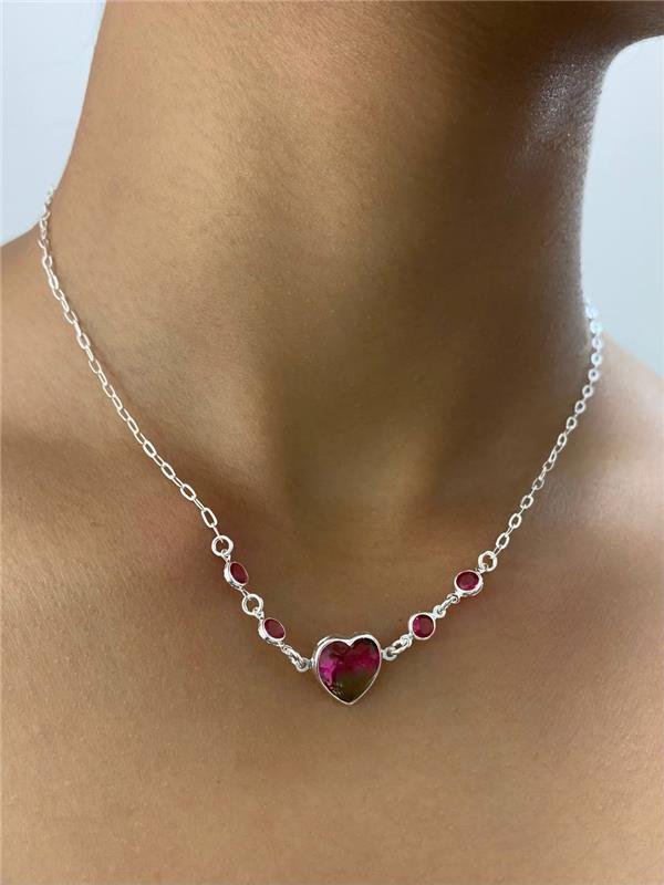 COLAR CORAÇÃO G C/PONTO LUZ REDONDO 40CM+5CM EXTENSOR