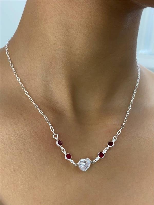 COLAR CORAÇÃO CRISTAL M PONTO LUZ VERMELHO