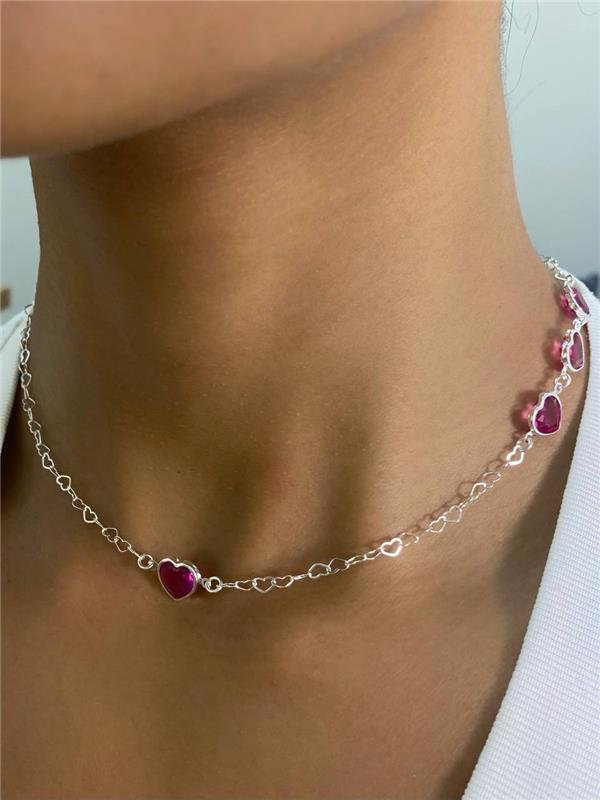 COLAR ELO CORAÇÃO C/PONTO LUZ FIXO 37CM+5CM EXTENSOR