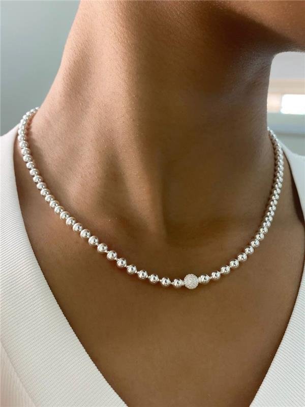COLAR TODO EM BOLINHA LISA E ZIRCÔNIA 40CM