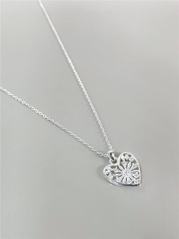 COLAR PINGENTE CORAÇÃO FLOCO DE NEVE 40CM+5CM EXTENSOR