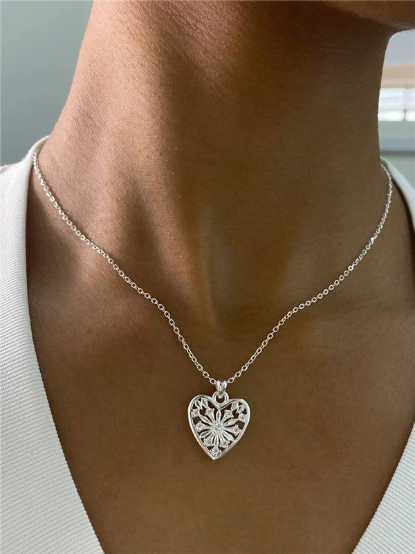 COLAR PINGENTE CORAÇÃO FLOCO DE NEVE 40CM+5CM EXTENSOR