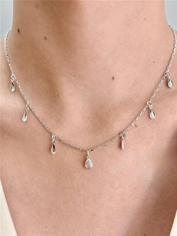 CHOKER ELO TIJOLINHO PINGENTE GOTA 35CM+5CM EXTENSOR