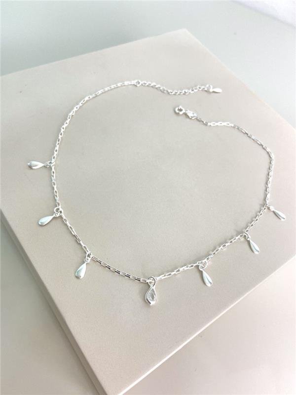 CHOKER ELO TIJOLINHO PINGENTE GOTA 35CM+5CM EXTENSOR
