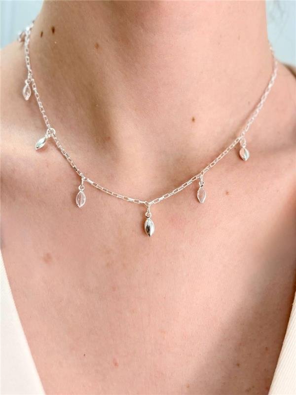 CHOKER ELO TIJOLINHO PINGENTE GOTA 35CM+5CM EXTENSOR