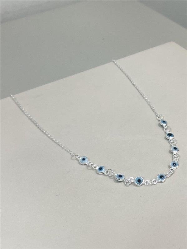 COLAR CHOKER ELO TIJOLINHO C/OLHO GREGO FIXO 35CM+5CM EXTENSOR
