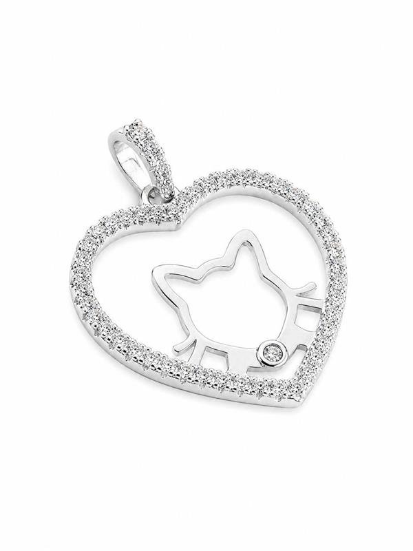 PINGENTE CORAÇÃO GATINHO C/ZIRCÔNIA 1,9CM