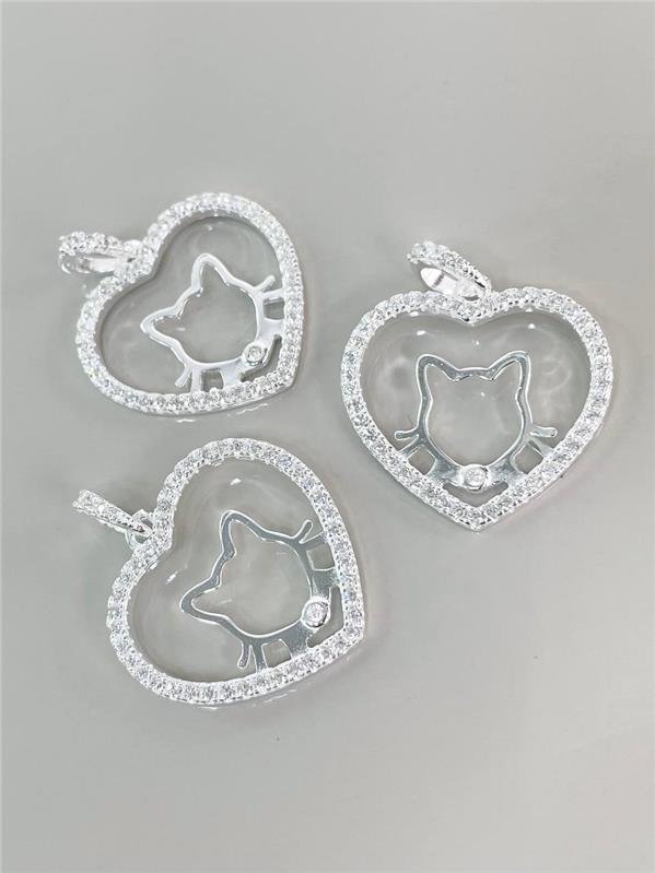 PINGENTE CORAÇÃO GATINHO C/ZIRCÔNIA 1,9CM