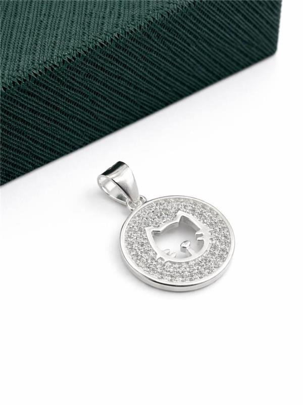 PINGENTE MEDALHA GATINHO CRAVEJADO 1,3CM