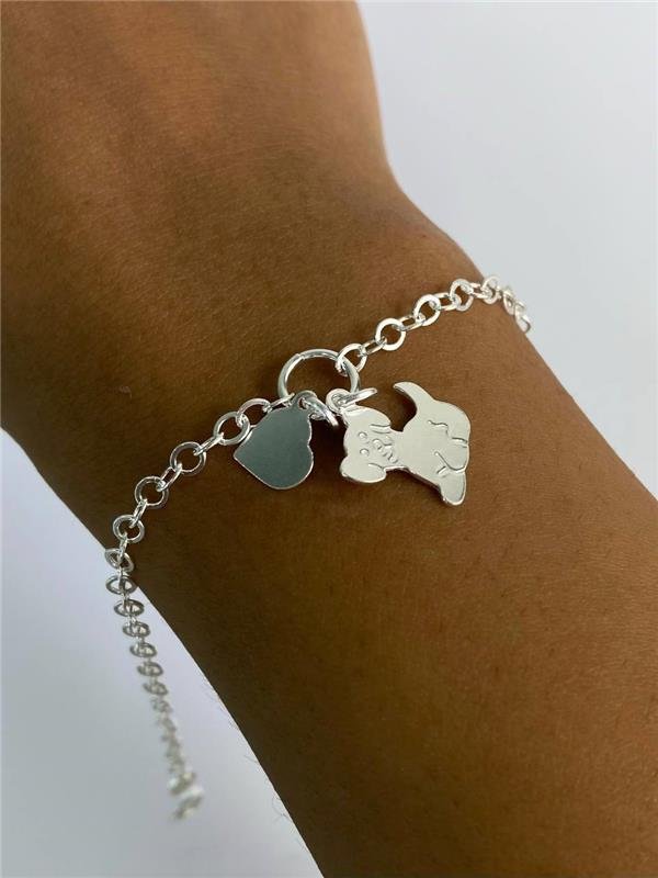 PULSEIRA ELO PINGENTE CACHORRO E CORAÇÃO