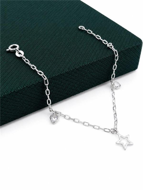 PULSEIRA PINGENTE ESTRELA E PONTO LUZ CORAÇÃO 18CM