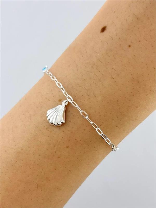 PULSEIRA PINGENTE CONCHA PONTO LUZ CORAÇÃO 18,5CM