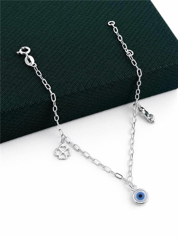 PULSEIRA PINGENTE OLHO GREGO FIGA E TREVO 18CM