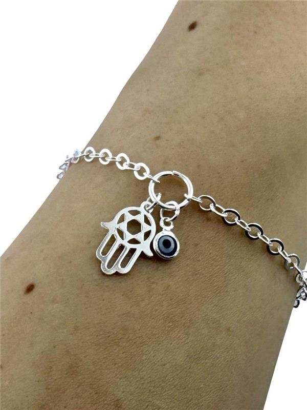 PULSEIRA PINGENTE MÃO E OLHO GREGO 18CM