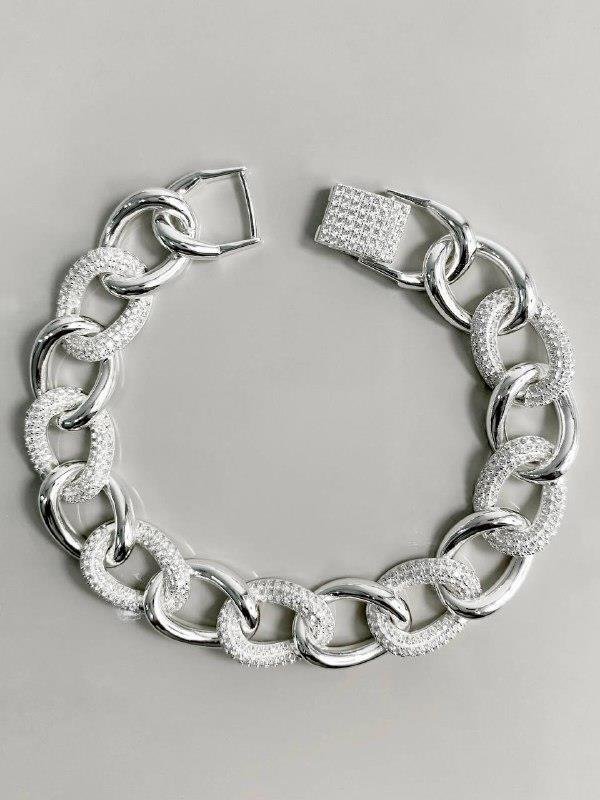 PULSEIRA ELO LISO E ELO CRAVEJADO 19CM